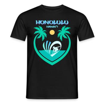 Honolulu Oahu Hawaii Surfing Palm Waikiki Maui USA - Men's T-Shirt - black - Front - AI Model Male 178 light (178cm)