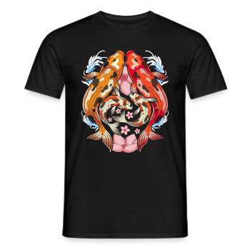 Poisson japonais en fleurs de cerisier sakura carpe koï - T-shirt homme - noir - Devant - AI Model Male 178 light (178cm)