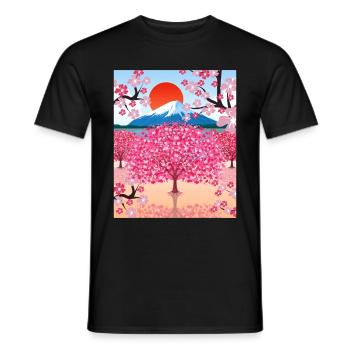 Cerisier Fleur Mountain Soleil Cadeau Japon Sakura - T-shirt homme - noir - Devant - AI Model Male 178 light (178cm)