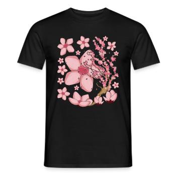Idée cadeau Sakura japonaise Fleurs de cerisier - T-shirt homme - noir - Devant - AI Model Male 178 light (178cm)