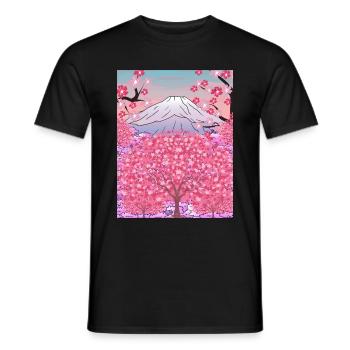 Japanese Nature Sakura Gift Mountain Cherry Blossoms - Men's T-Shirt - black - Front - AI Model Male 178 light (178cm)