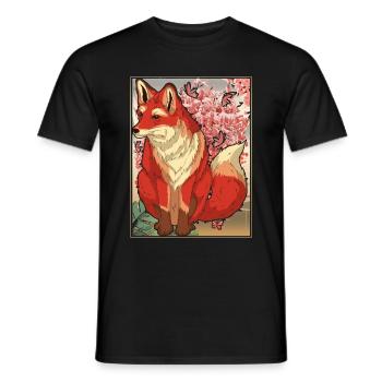 Forest Dweller Sakura Cherry Blossom Gift Fox - Men's T-Shirt - black - Front - AI Model Male 178 light (178cm)