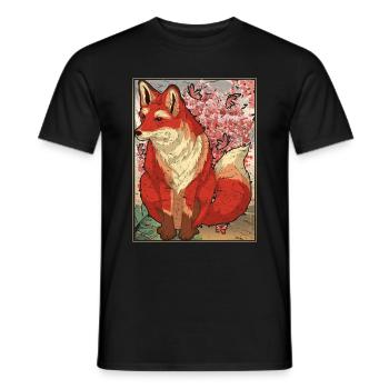 Cherry Blossom Forest Animal Sakura Gift Fox - Men's T-Shirt - black - Front - AI Model Male 178 light (178cm)
