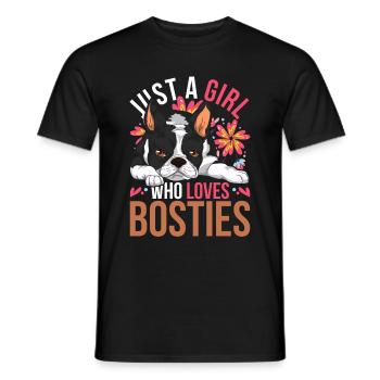 Fleurs Chiens Fille Bostie Cadeau Boston Terrier - T-shirt homme - noir - Devant - AI Model Male 178 light (178cm)