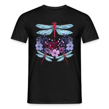 Insect Lover Gift Pretty Flowers Dragonfly - Men's T-Shirt - black - Front - AI Model Male 178 light (178cm)