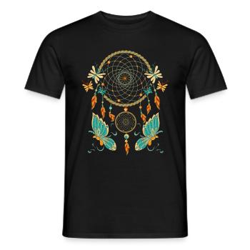 Butterfly Feathers Hippie Gift Dream Catcher - Men's T-Shirt - black - Front - AI Model Male 178 light (178cm)