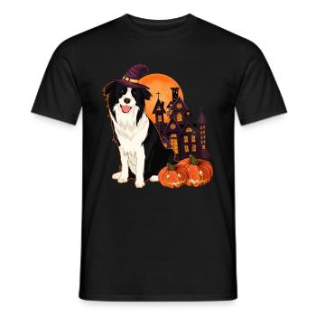 Kürbis Hunde Geschenk Mond Halloween Border Collie - Männer T-Shirt - Schwarz - Vorne - AI Model Male 178 light (178cm)