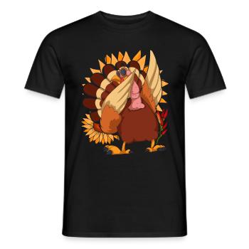 Autumn Animal Sunflower Gift Dabbing Turkey - Men's T-Shirt - black - Front - AI Model Male 178 light (178cm)