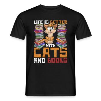 Das Leben ist besser mit Katzen und Büchern Lesen - Männer T-Shirt - Schwarz - Vorne - AI Model Male 178 light (178cm)