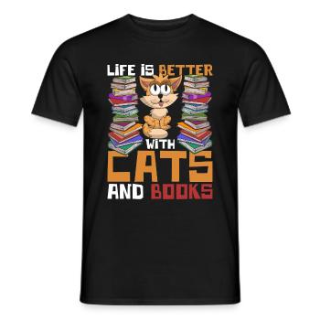 Books Reading Bookworm Gift Funny Cat - Men's T-Shirt - black - Front - AI Model Male 178 light (178cm)