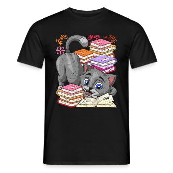 Books Reading Bookworm Gift Colorful Cat - Men's T-Shirt - black - Front - AI Model Male 178 light (178cm)
