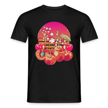 Fruit 90s Vaporwave Sakura Fruit Cadeau Cerise - T-shirt homme - noir - Devant - AI Model Male 178 light (178cm)