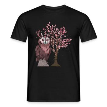 Tier Kirschblüten Baum Vogel Geschenk Sakura Eule - Männer T-Shirt - Schwarz - Vorne - AI Model Male 178 light (178cm)