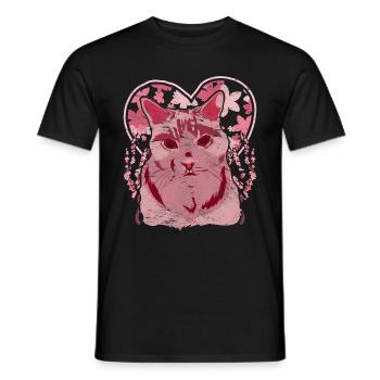 Cherry Blossom Heart Pet Gift Sakura Cat - Men's T-Shirt - black - Front - AI Model Male 178 light (178cm)