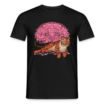 Cherry Blossom Tree Predator Cadeau Sakura Tiger - T-shirt homme - noir - Devant - AI Model Male 178 light (178cm)