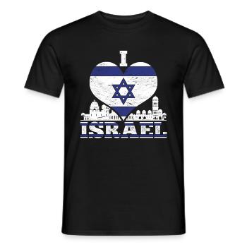 Israeli Flag Heart Gift I Love Israel - Men's T-Shirt - black - Front - AI Model Male 178 light (178cm)