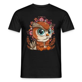 Fleurs d’oiseaux Cadeau animal de forêt Hibou mignon - T-shirt homme - noir - Devant - AI Model Male 178 light (178cm)