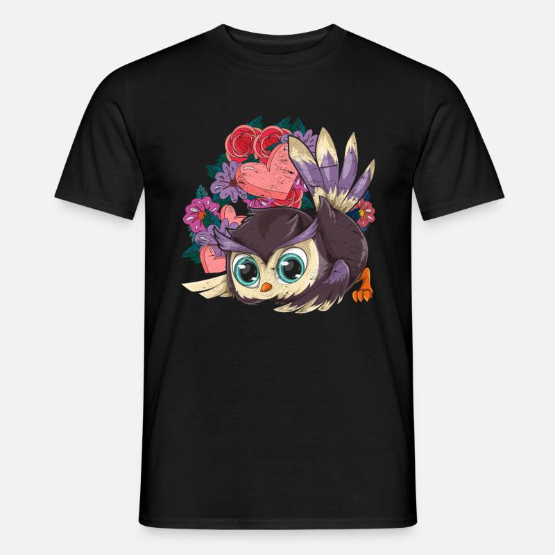 Schöne Blumen Vogel Tier Geschenk Niedliches Eule - Männer T-Shirt - Schwarz