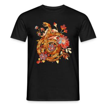 Vintage Flowers Predator Gift Reptile Snake - Men's T-Shirt - black - Front - AI Model Male 178 light (178cm)