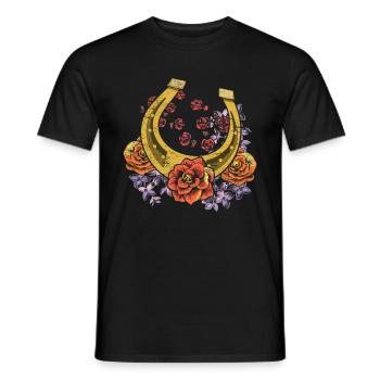 Blumen Pferde Reiten Geschenk Rosen Hufeisen - Männer T-Shirt - Schwarz - Vorne - AI Model Male 178 light (178cm)