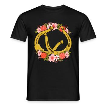 Blumen Blüten Pferde Reiten Geschenk Hufeisen - Männer T-Shirt - Schwarz - Vorne - AI Model Male 178 light (178cm)