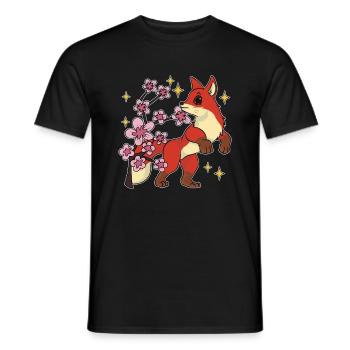 Sakura Woodland Creature Gift Cherry Blossom Fox - Men's T-Shirt - black - Front - AI Model Male 178 light (178cm)