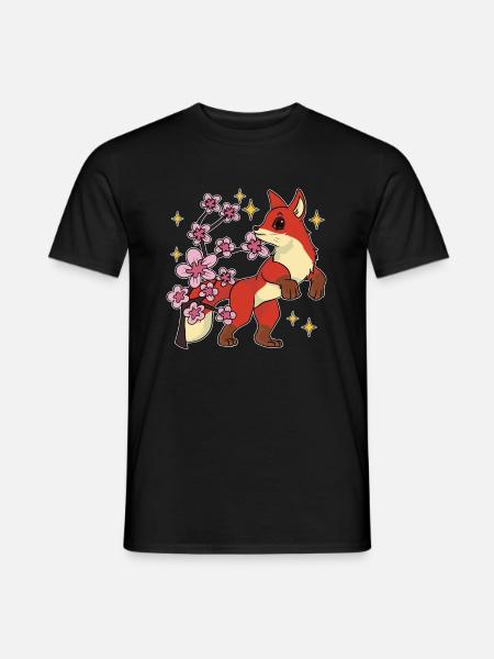 Sakura Waldbewohner Geschenk Kirschblüten Fuchs - Männer T-Shirt - Schwarz