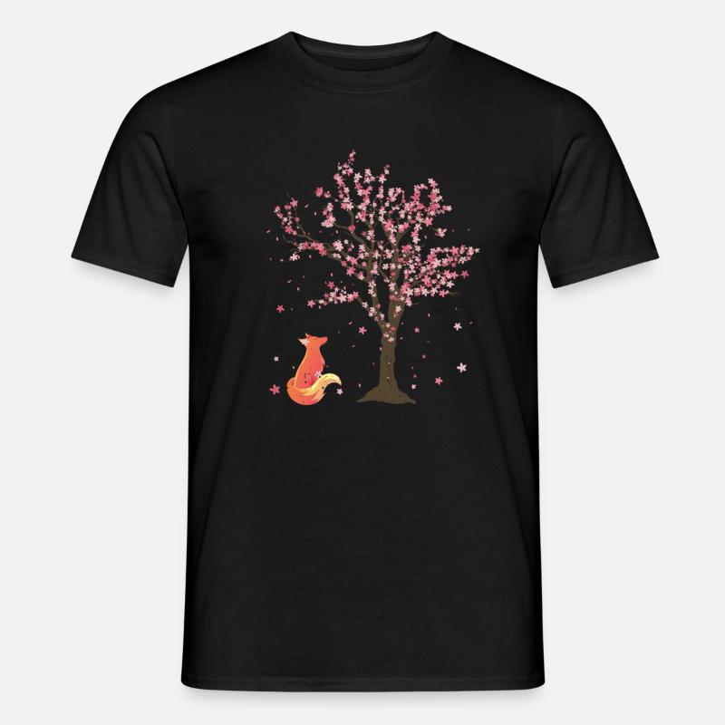 Kirschblüten Baum Wald Tier Geschenk Sakura Fuchs - Männer T-Shirt - Schwarz