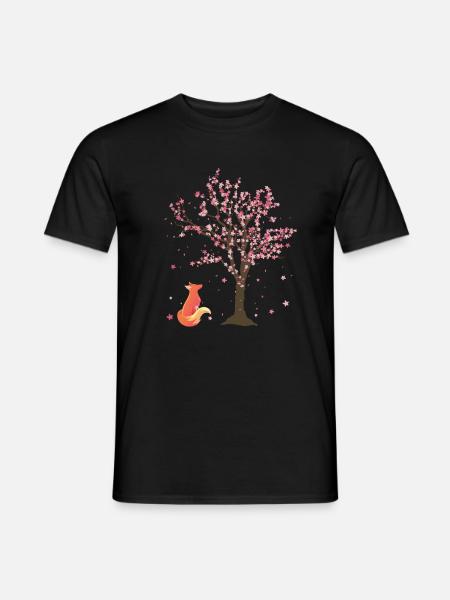 Sakura Baum Wald Tier Geschenk Kirschblüten Fuchs - Männer T-Shirt - Schwarz