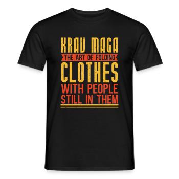 Klamotten zu falten mit Menschen drin Krav Maga - Männer T-Shirt - Schwarz - Vorne - AI Model Male 178 light (178cm)