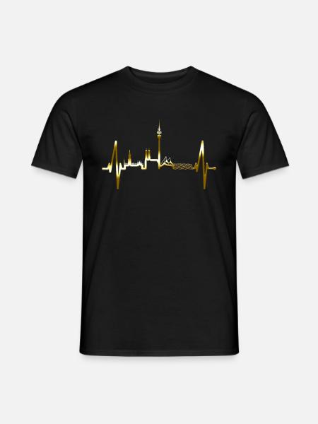 München Skyline Heartbeat Fan Gold - Heren T-shirt - zwart