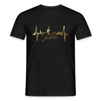 Stockholm Skyline Heartbeat Heart I Love Suède - T-shirt homme - noir - Devant - AI Model Male 178 light (178cm)