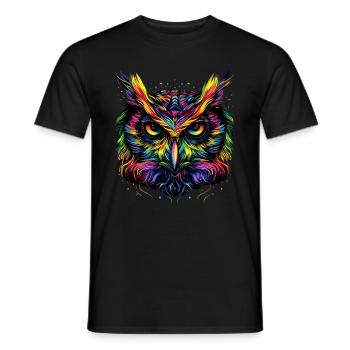 Hibou coloré arc-en-ciel couleurs pop art hibou hibou grand-duc hibou hibou hibou - T-shirt homme - noir - Devant - AI Model Male 178 light (178cm)