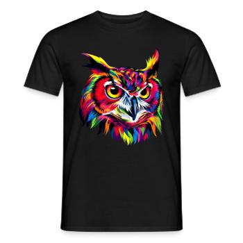 Hibou coloré arc-en-ciel couleurs pop art hibou hibou grand-duc hibou hibou hibou - T-shirt homme - noir - Devant - AI Model Male 178 light (178cm)
