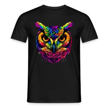 Hibou coloré arc-en-ciel couleurs pop art hibou hibou grand-duc hibou hibou hibou - T-shirt homme - noir - Devant - AI Model Male 178 light (178cm)
