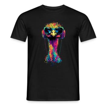 Strauss Bird Headphones Popart Emu Music DJ Strauss - Men's T-Shirt - black - Front - AI Model Male 178 light (178cm)