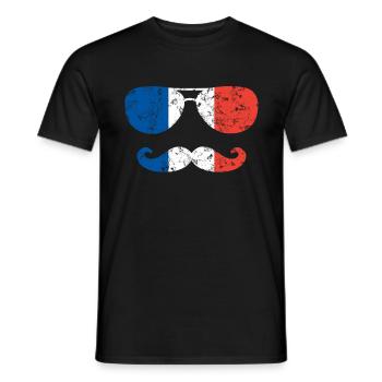 France Frenchman flag moustache lunettes de soleil - T-shirt homme - noir - Devant - AI Model Male 178 light (178cm)