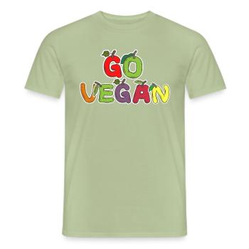 Go Vegan Fruits Lettres - T-shirt homme - vert sauge - Devant - AI Model Male 178 light (178cm)
