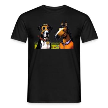Geselliges Hund & Pferd Duo - Männer T-Shirt - Schwarz - Vorne - AI Model Male 178 light (178cm)