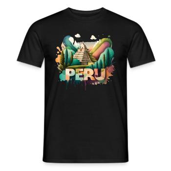 Pérou Machu Picchu - Motif de voyage rétro - T-shirt homme - noir - Devant - AI Model Male 178 light (178cm)