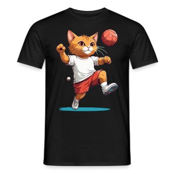 Cute Handball Cat Ball Sports Design Streetwear - Men's T-Shirt - black - Front - AI Model Male 178 light (178cm)
