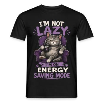 I'm Not Lazy I'm On Energy Saving Mode Cat - Men's T-Shirt - black - Front - AI Model Male 178 light (178cm)