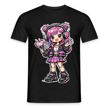 Kawaii Anime Mädchen mit Kopfhörer - Männer T-Shirt - Schwarz - Vorne - AI Model Male 178 light (178cm)