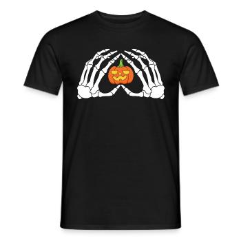 The hands of a skeleton with the pumpkin Halloween - Men's T-Shirt - black - Front - AI Model Male 178 light (178cm)