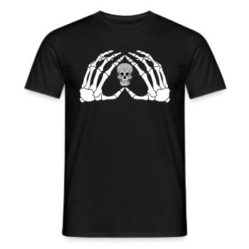 The hands of a skeleton with the skull - Men's T-Shirt - black - Front - AI Model Male 178 light (178cm)