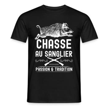 Chasse, gros gibier, sanglier - T-shirt homme - noir - Devant - AI Model Male 178 light (178cm)