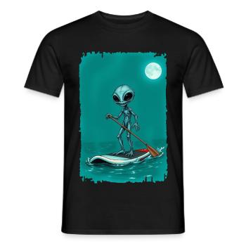 Alien on a Stand up Paddle Board 1 - Männer T-Shirt - Schwarz - Vorne - AI Model Male 178 light (178cm)