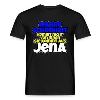 Wahre Schönheit kommt aus Jena - Blau Gelb Weiß - Männer T-Shirt - Schwarz - Vorne - AI Model Male 178 light (178cm)