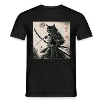 Katze Samurai Japan Ukiyo-E - Männer T-Shirt - Schwarz - Vorne - AI Model Male 178 light (178cm)