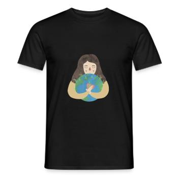 Mädchen Umarmung Erde Planet Earth Pflanze Herz - Männer T-Shirt - Schwarz - Vorne - AI Model Male 178 light (178cm)